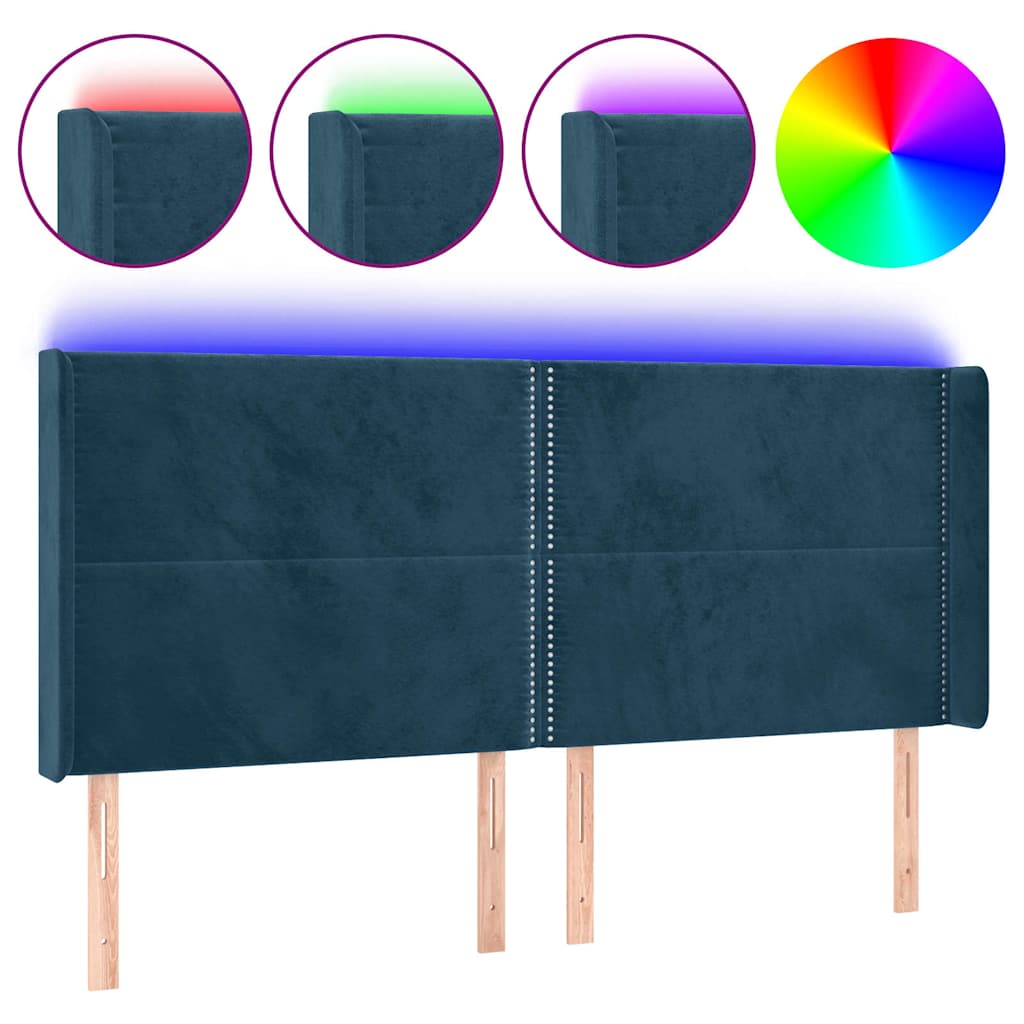 LED uzglavlje tamnoplavo 163x16x118/128 cm baršunasto