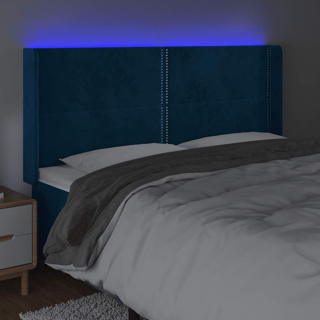 LED uzglavlje tamnoplavo 163x16x118/128 cm baršunasto