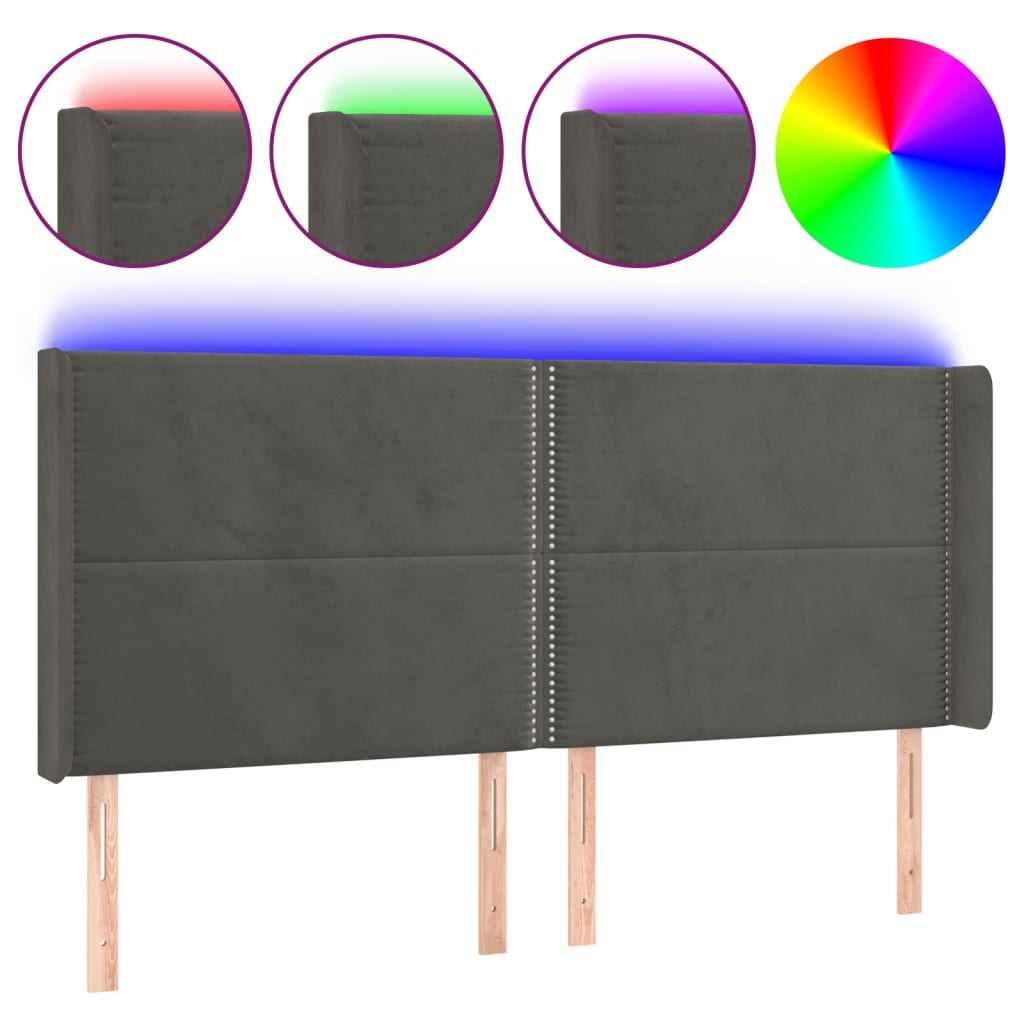 LED uzglavlje tamnosivo 183 x 16 x 118/128 cm baršunasto