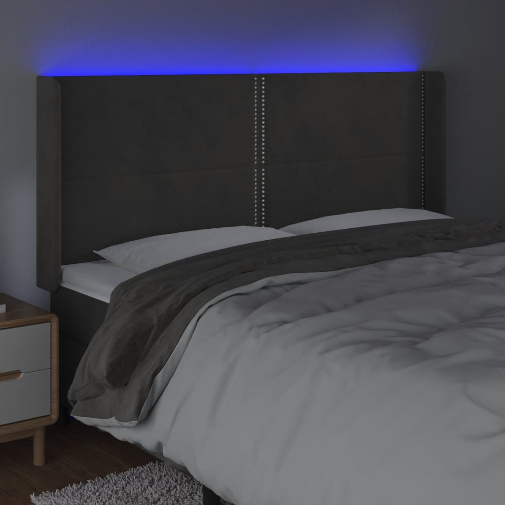 LED uzglavlje tamnosivo 183 x 16 x 118/128 cm baršunasto