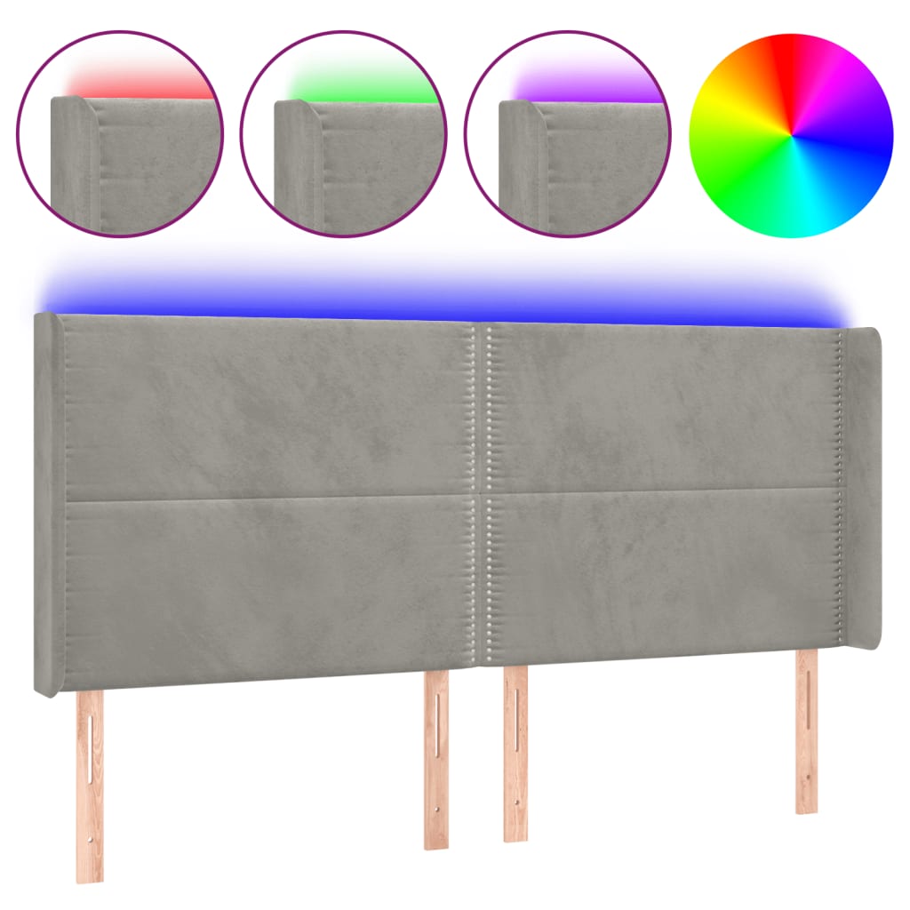 LED uzglavlje svjetlosivo 203 x 16 x 118/128 cm baršunasto