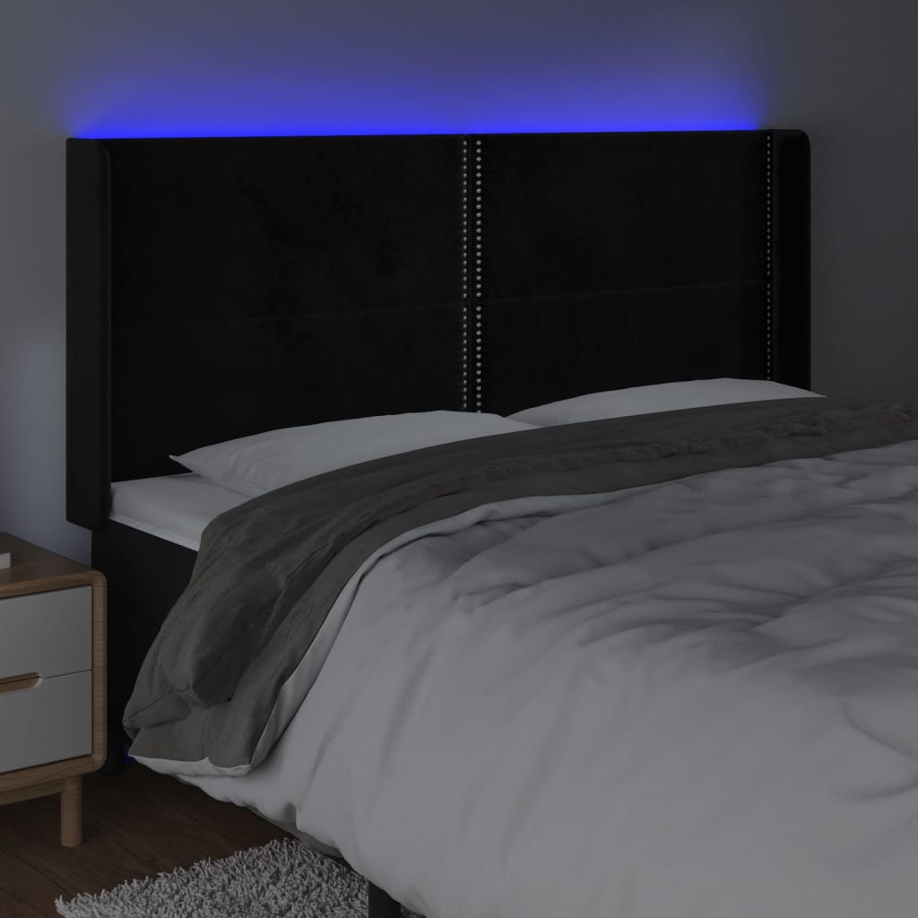 LED uzglavlje crno 203 x 16 x 118/128 cm baršunasto