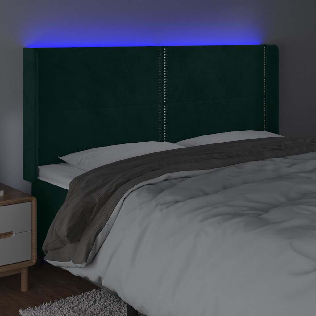 LED uzglavlje tamnozeleno 203 x 16 x 118/128 cm baršunasto