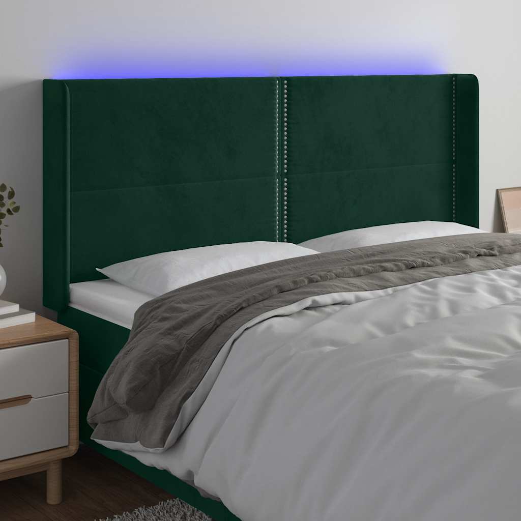 LED uzglavlje tamnozeleno 203 x 16 x 118/128 cm baršunasto