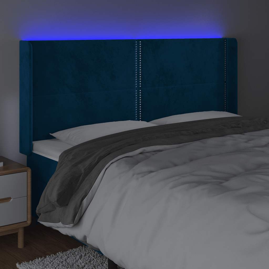 LED uzglavlje tamnoplavo 203 x 16 x 118/128 cm od tkanine