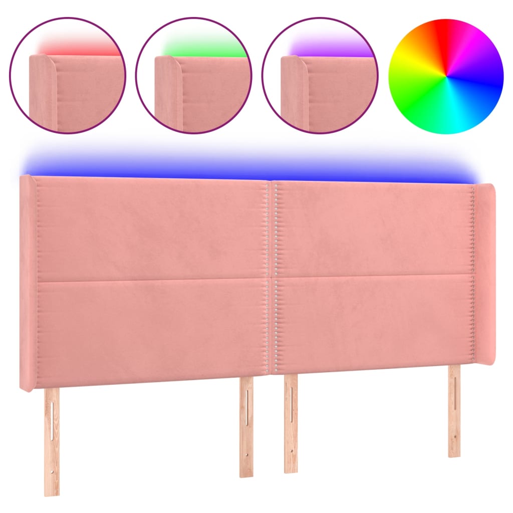 LED uzglavlje ružičasto 203x16x118/128 cm baršunasto