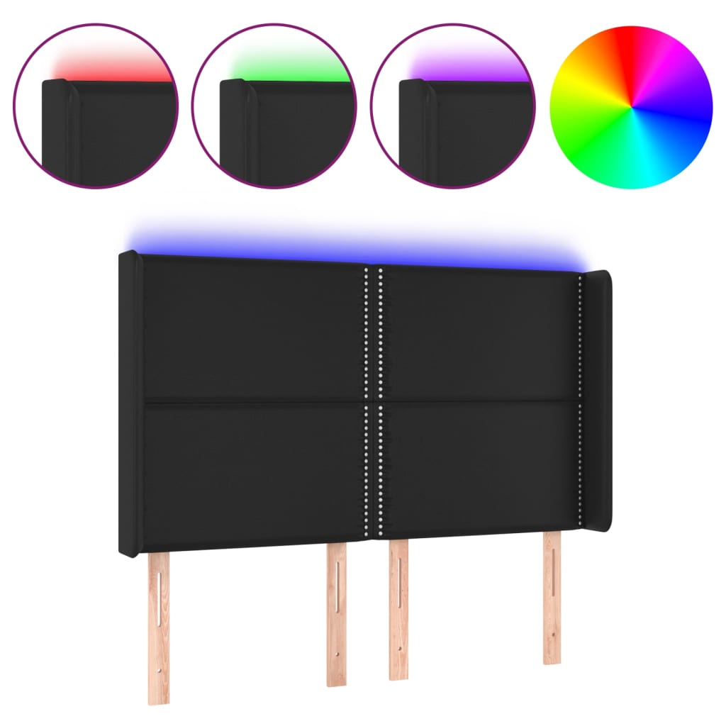 LED uzglavlje crno 147x16x118/128 cm od umjetna koža
