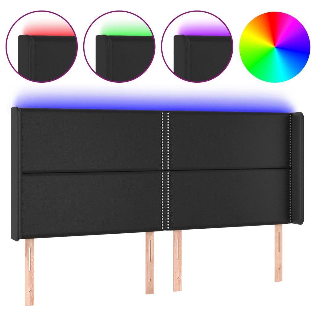 LED uzglavlje crno 183 x 16 x 118/128 cm od umjetna koža