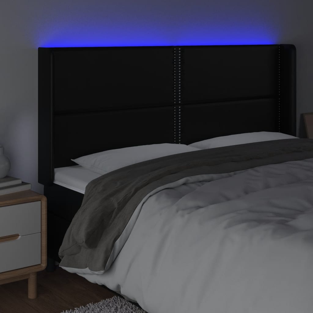 LED uzglavlje crno 203 x 16 x 118/128 cm od umjetna koža