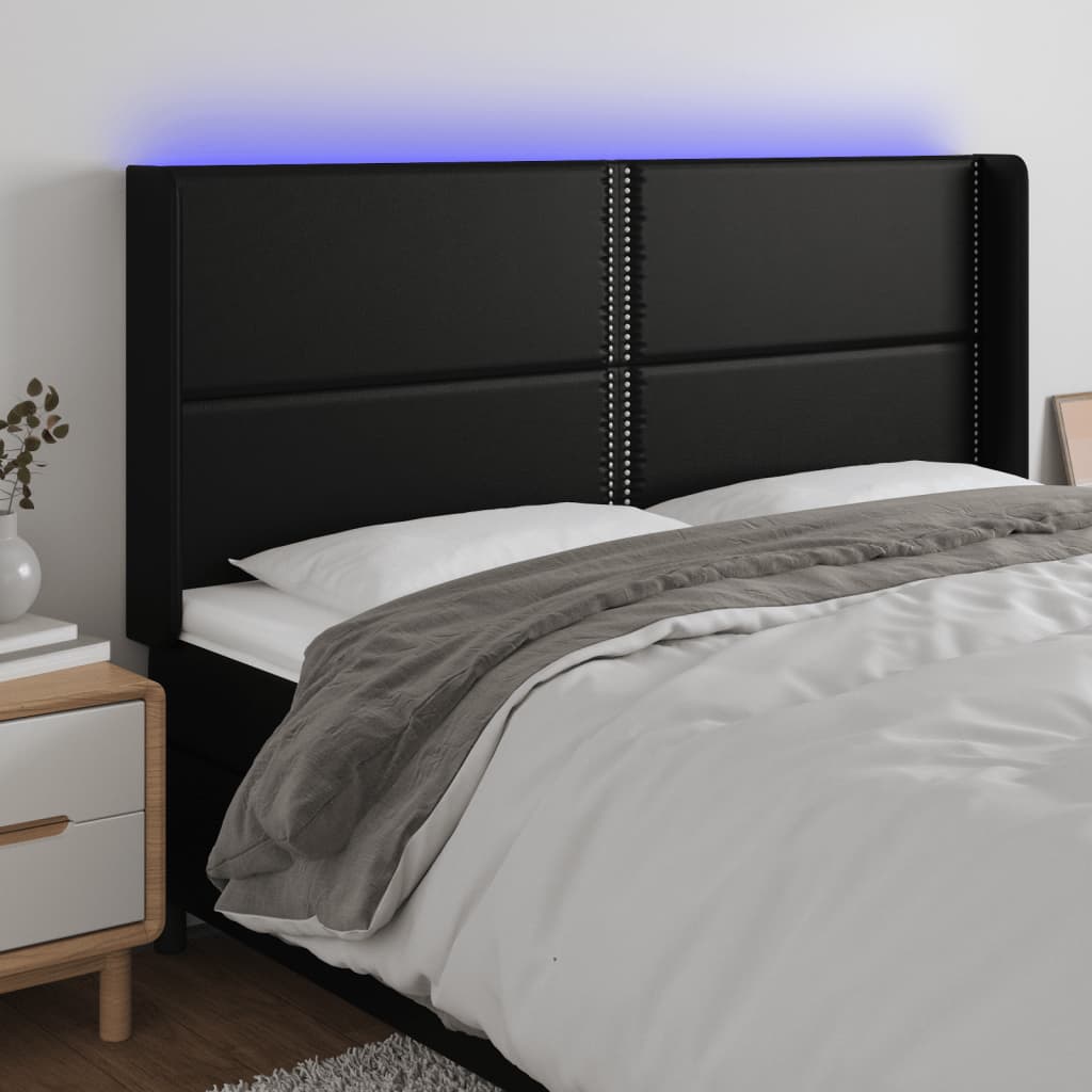 LED uzglavlje crno 203 x 16 x 118/128 cm od umjetna koža