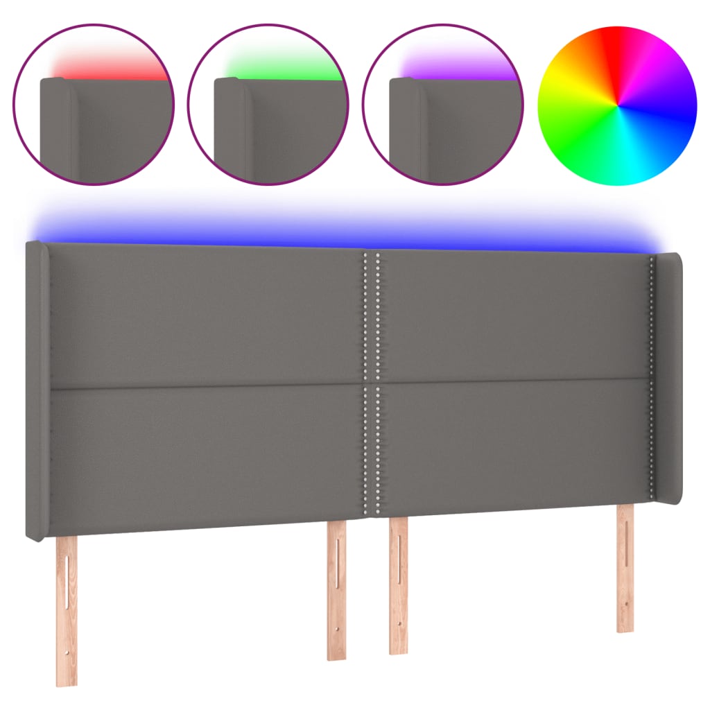 LED uzglavlje sivo 203x16x118/128 cm od umjetne kože