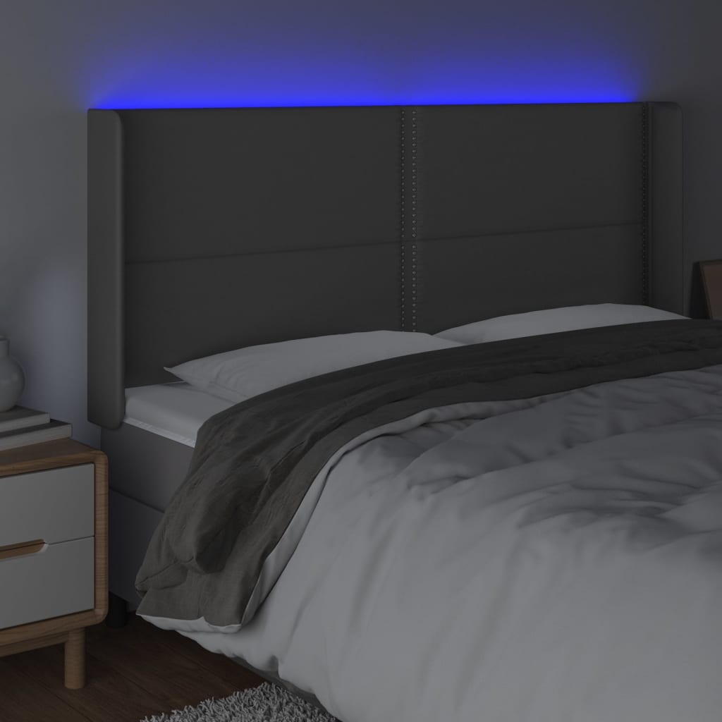 LED uzglavlje sivo 203x16x118/128 cm od umjetne kože