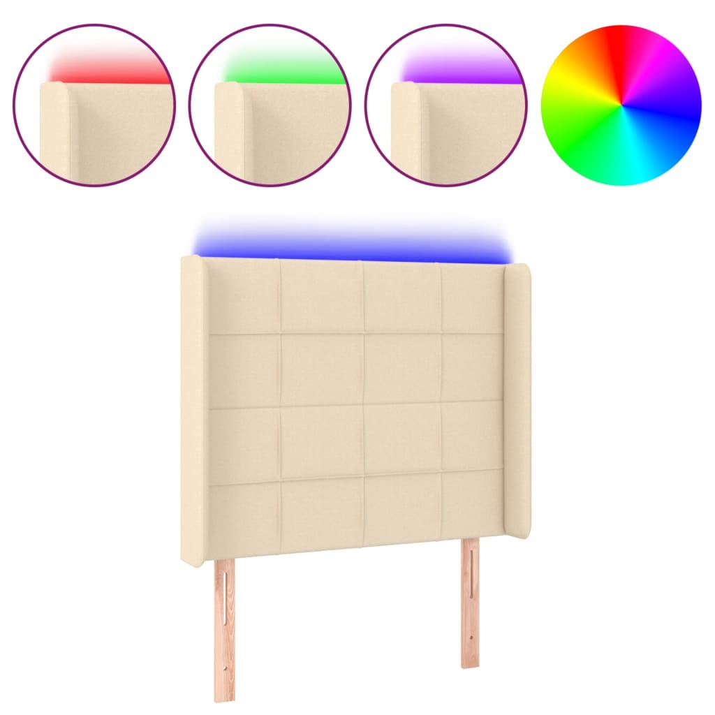 LED uzglavlje krem 83 x 16 x 118/128 cm od tkanine