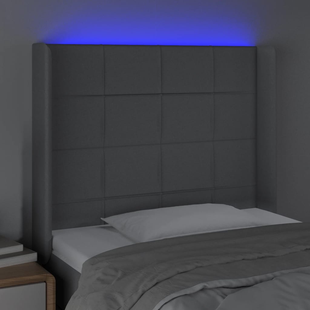 LED uzglavlje svjetlosivo 93 x 16 x 118/128 cm od tkanine