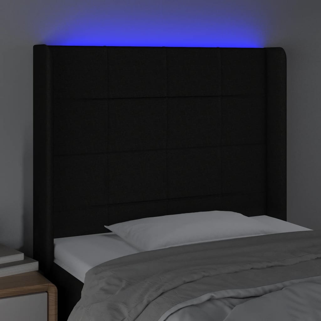 LED uzglavlje crno 103 x 16 x 118/128 cm od tkanine