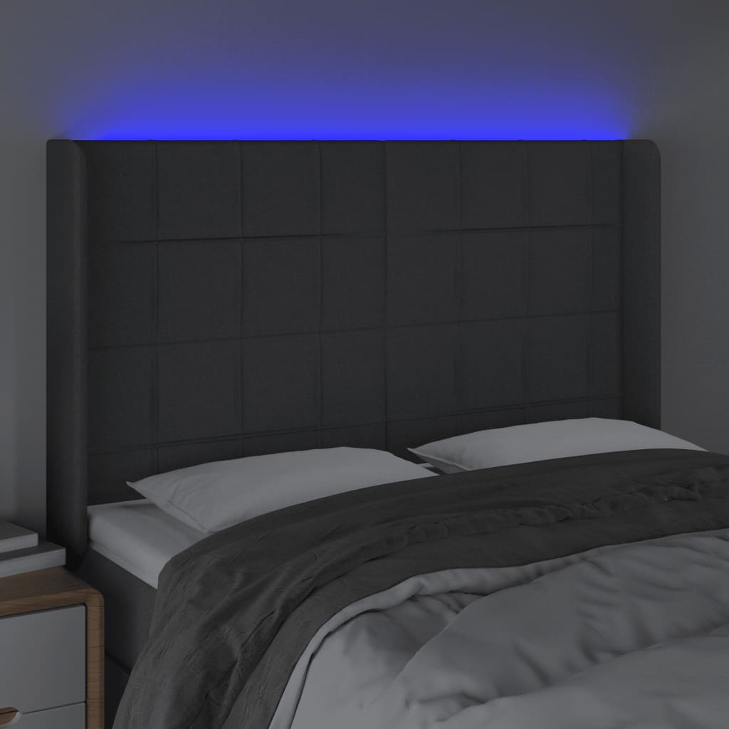 LED uzglavlje tamnosivo 147 x 16 x 118/128 cm od tkanine