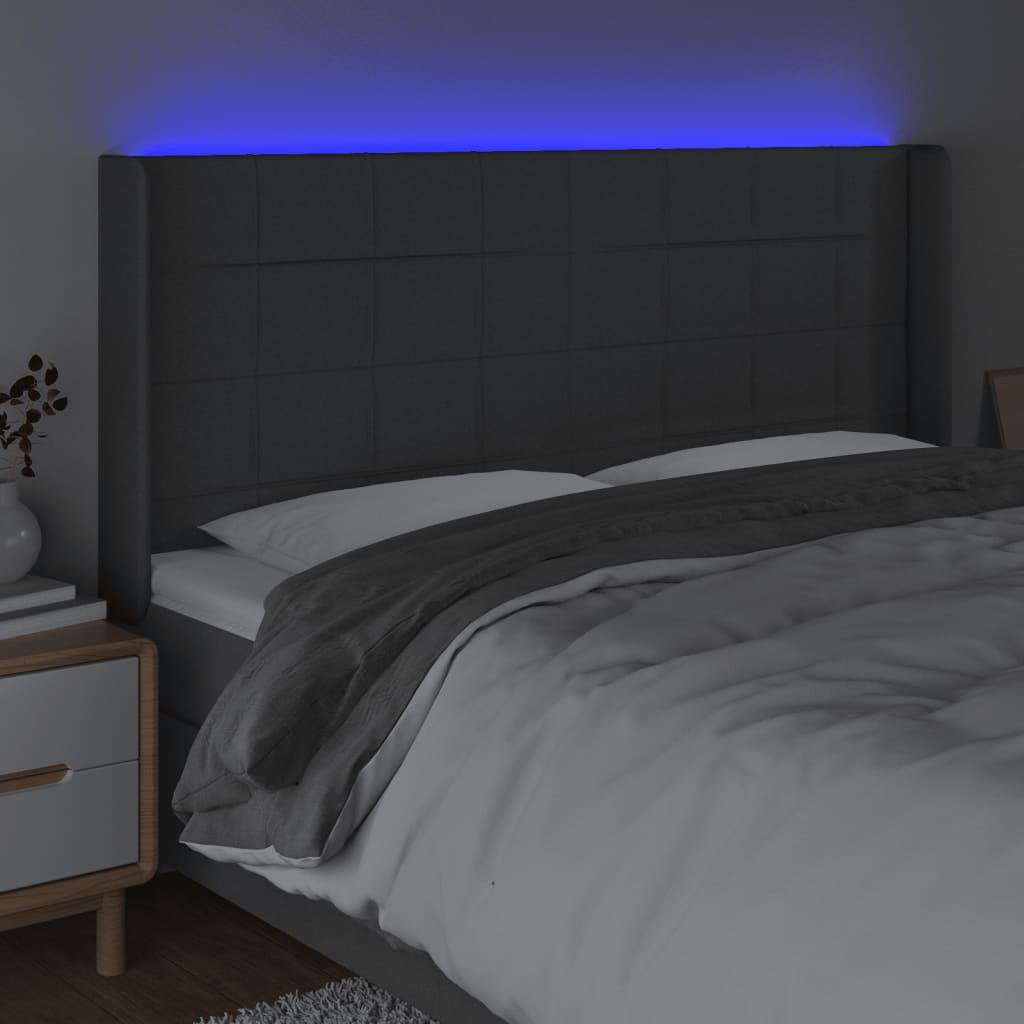 LED uzglavlje tamnosivo 163 x 16 x 118/128 cm od tkanine