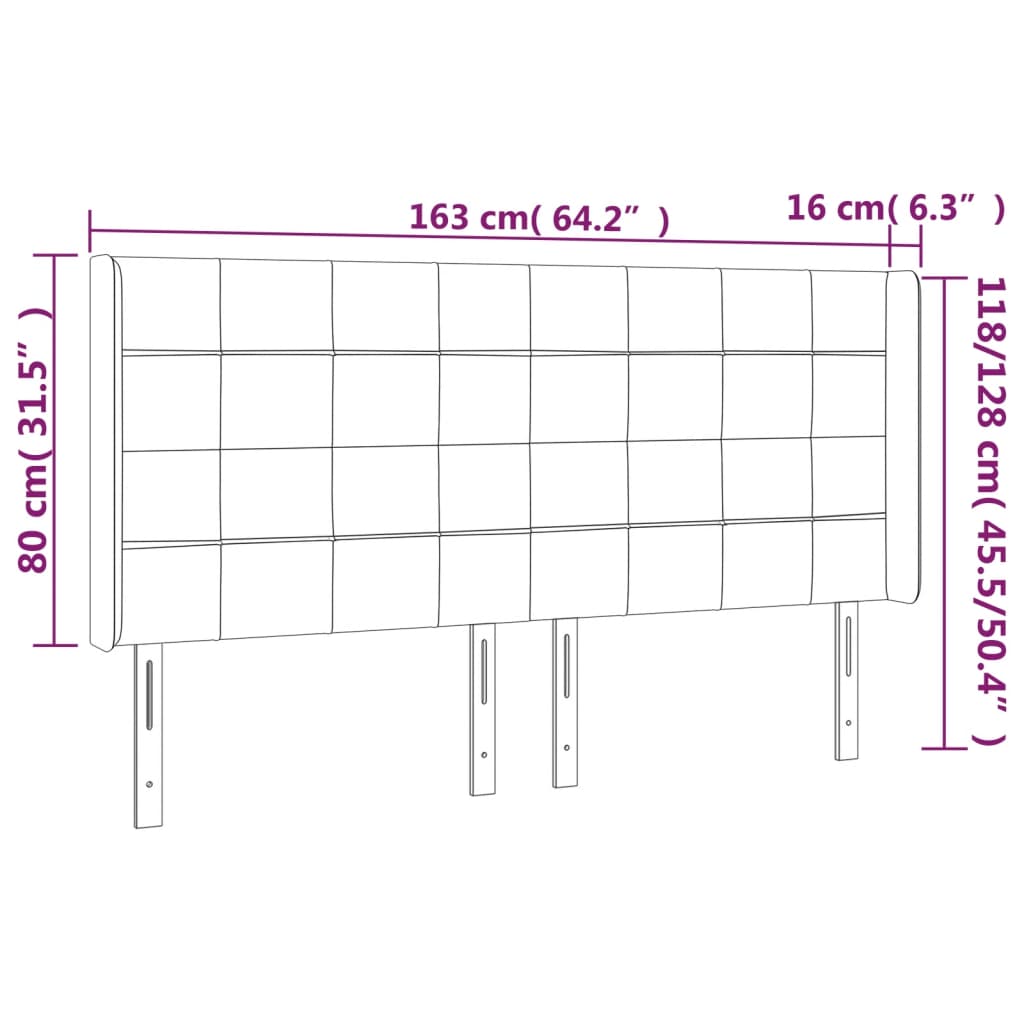 LED uzglavlje tamnosivo 163 x 16 x 118/128 cm od tkanine