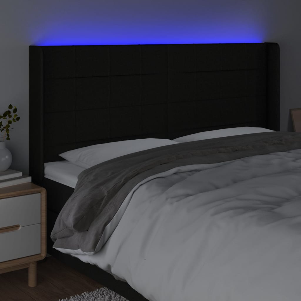 LED uzglavlje crno 163 x 16 x 118/128 cm od tkanine