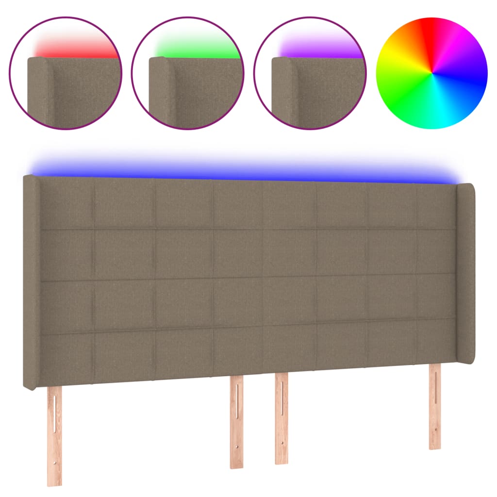 LED uzglavlje smeđesivo 163 x 16 x 118/128 cm od tkanine