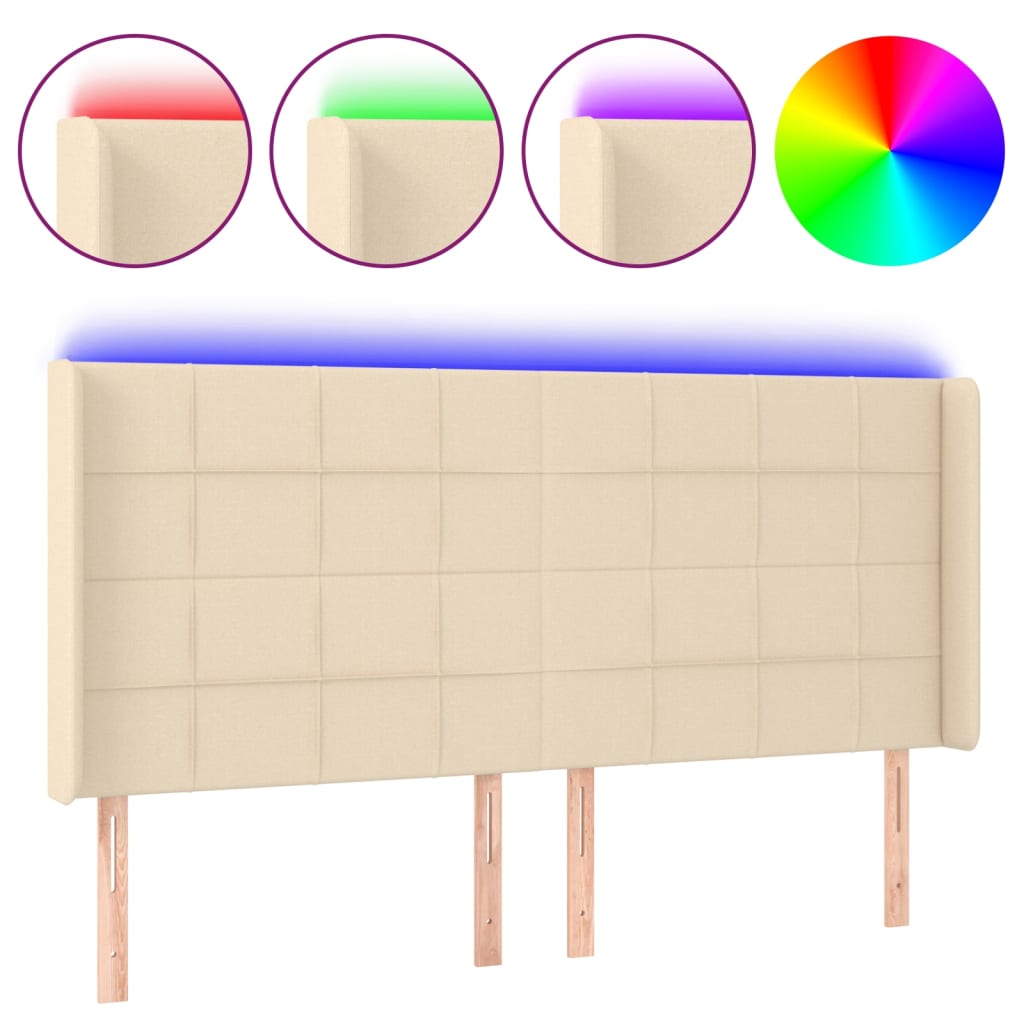 LED uzglavlje krem 183 x 16 x 118/128 cm od tkanine