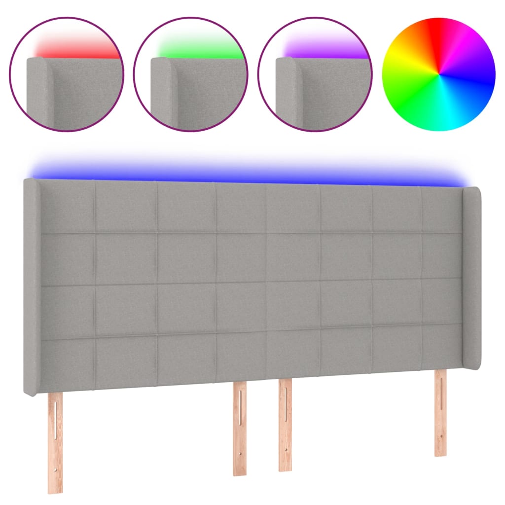 LED uzglavlje svjetlosivo 203 x 16 x 118/128 cm od tkanine