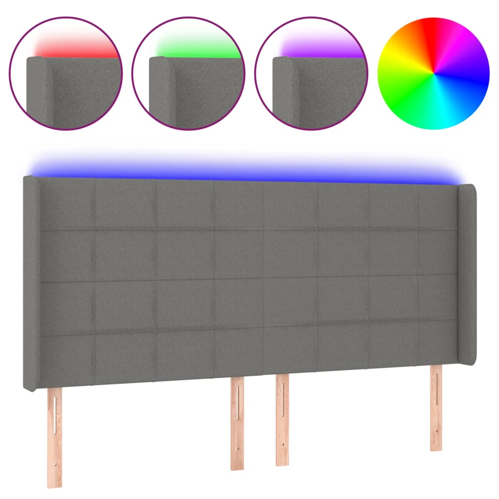 LED uzglavlje tamnosivo 203 x 16 x 118/128 cm od tkanine