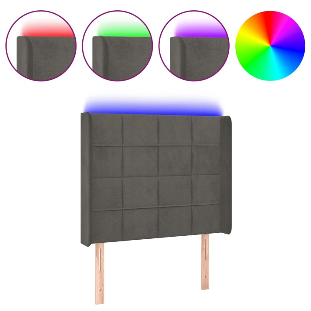 LED uzglavlje tamnosivo 83x16x118/128 cm baršunasto