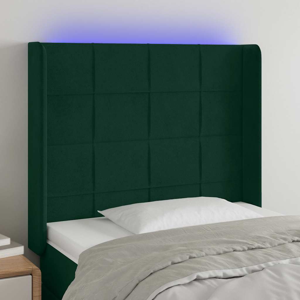 LED uzglavlje tamnozeleno 83x16x118/128 cm baršunasto