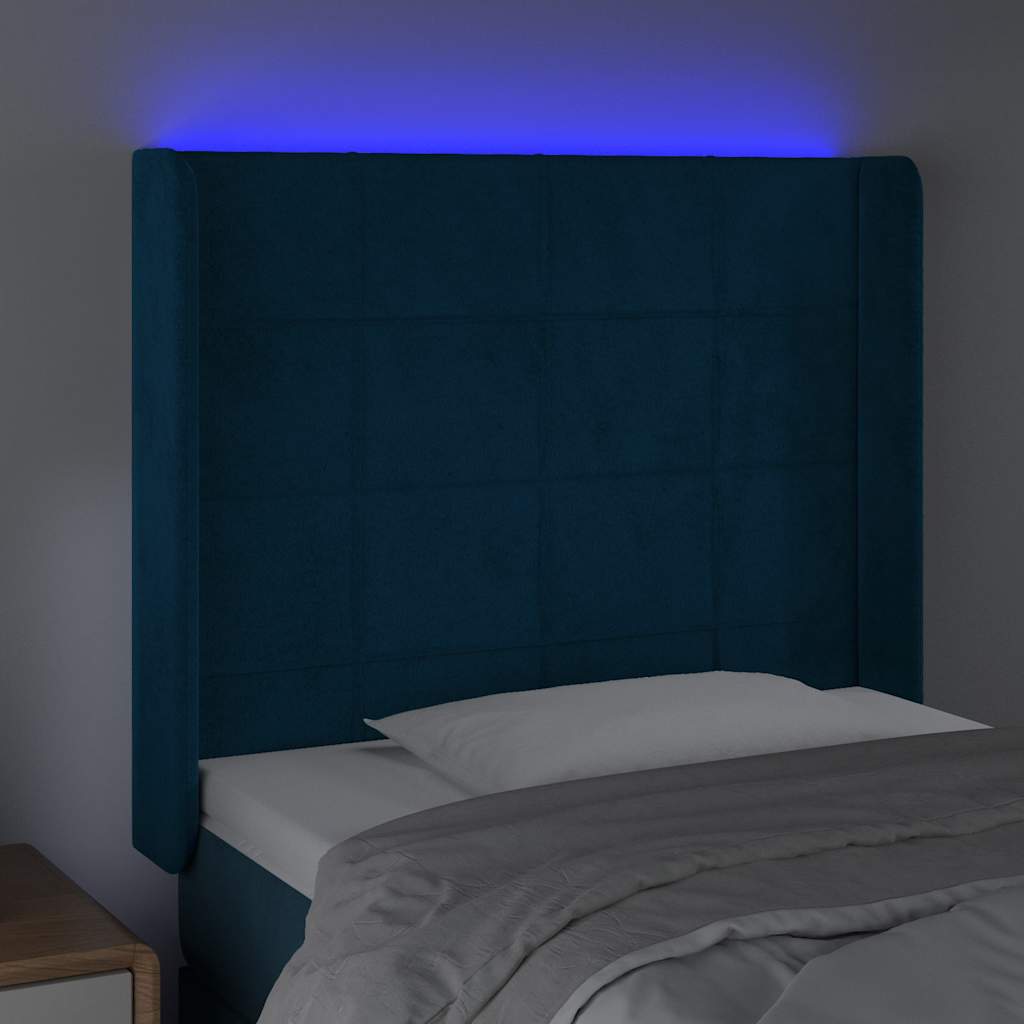 LED uzglavlje tamnoplavo 83x16x118/128 cm baršunasto