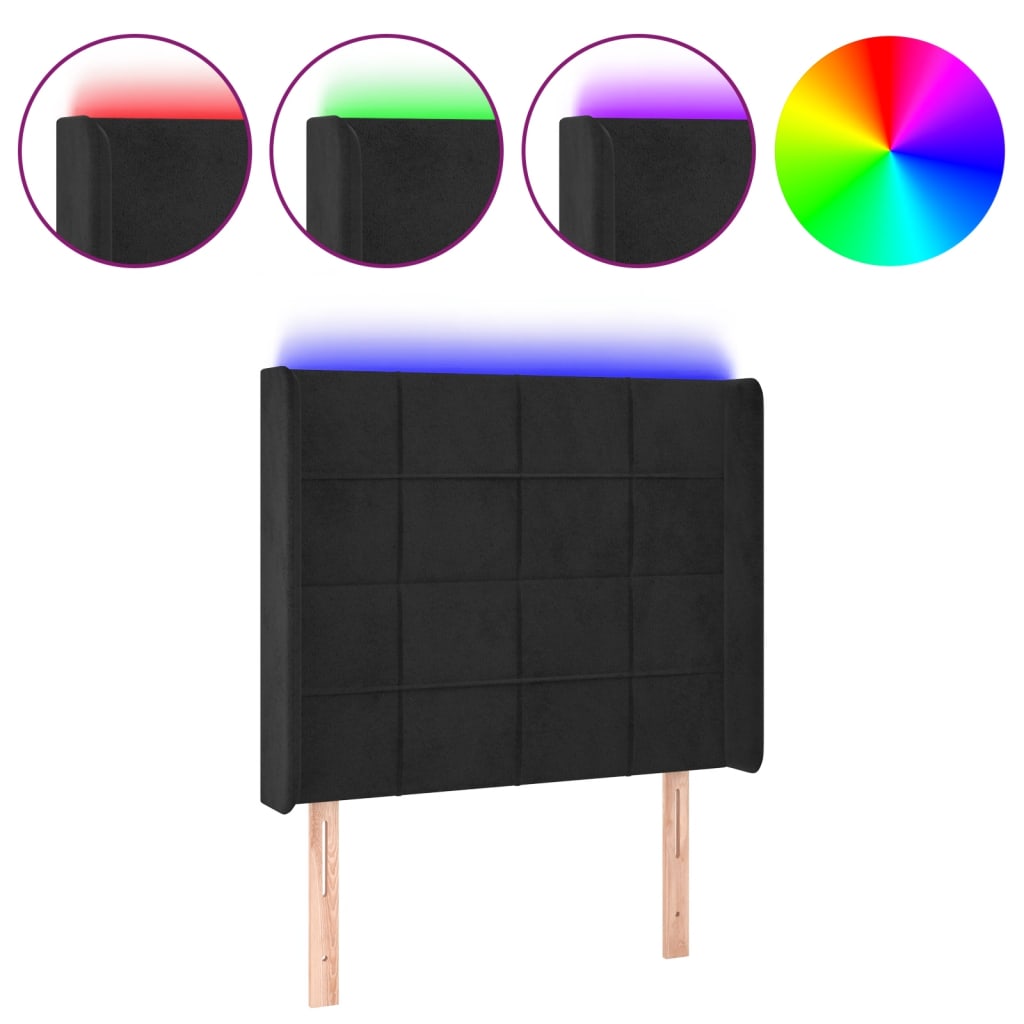LED uzglavlje crno 93x16x118/128 cm baršunasto