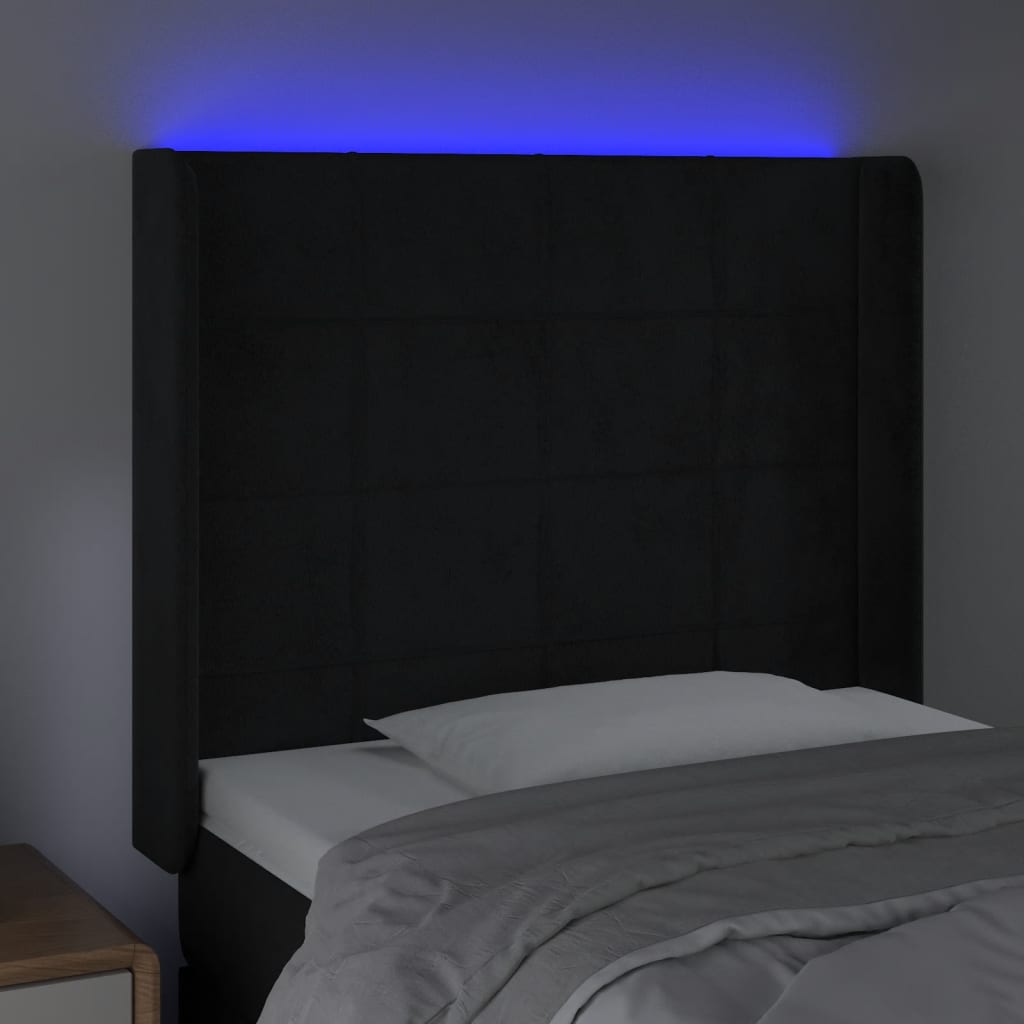 LED uzglavlje crno 93x16x118/128 cm baršunasto
