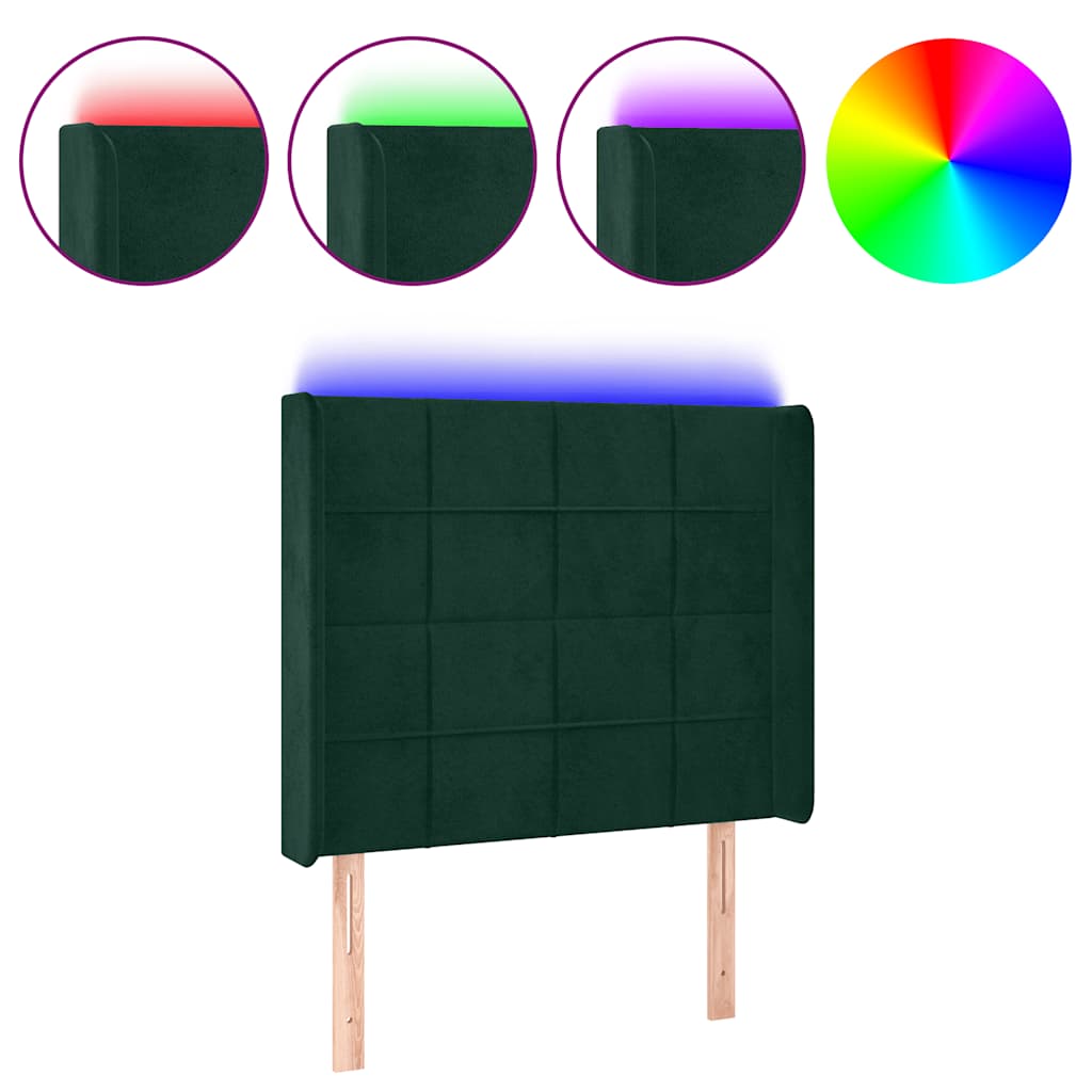 LED uzglavlje tamnozeleno 93x16x118/128 cm baršunasto