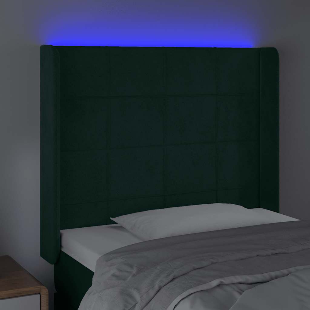 LED uzglavlje tamnozeleno 93x16x118/128 cm baršunasto