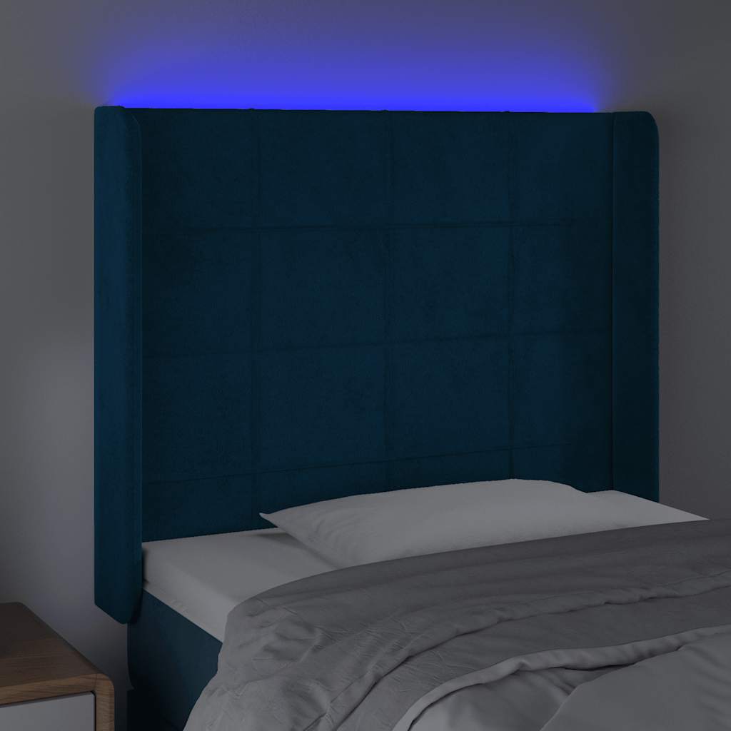 LED uzglavlje tamnoplavo 93x16x118/128 cm baršunasto