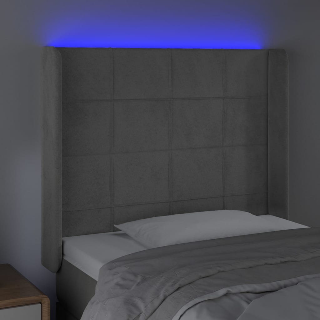 LED uzglavlje svjetlosivo 103 x 16 x 118/128 cm baršunasto