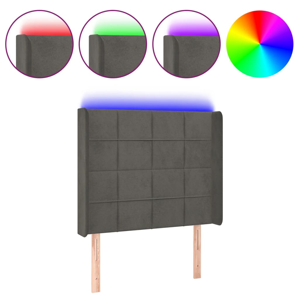 LED uzglavlje tamnosivo 103x16x118/128 cm baršunasto