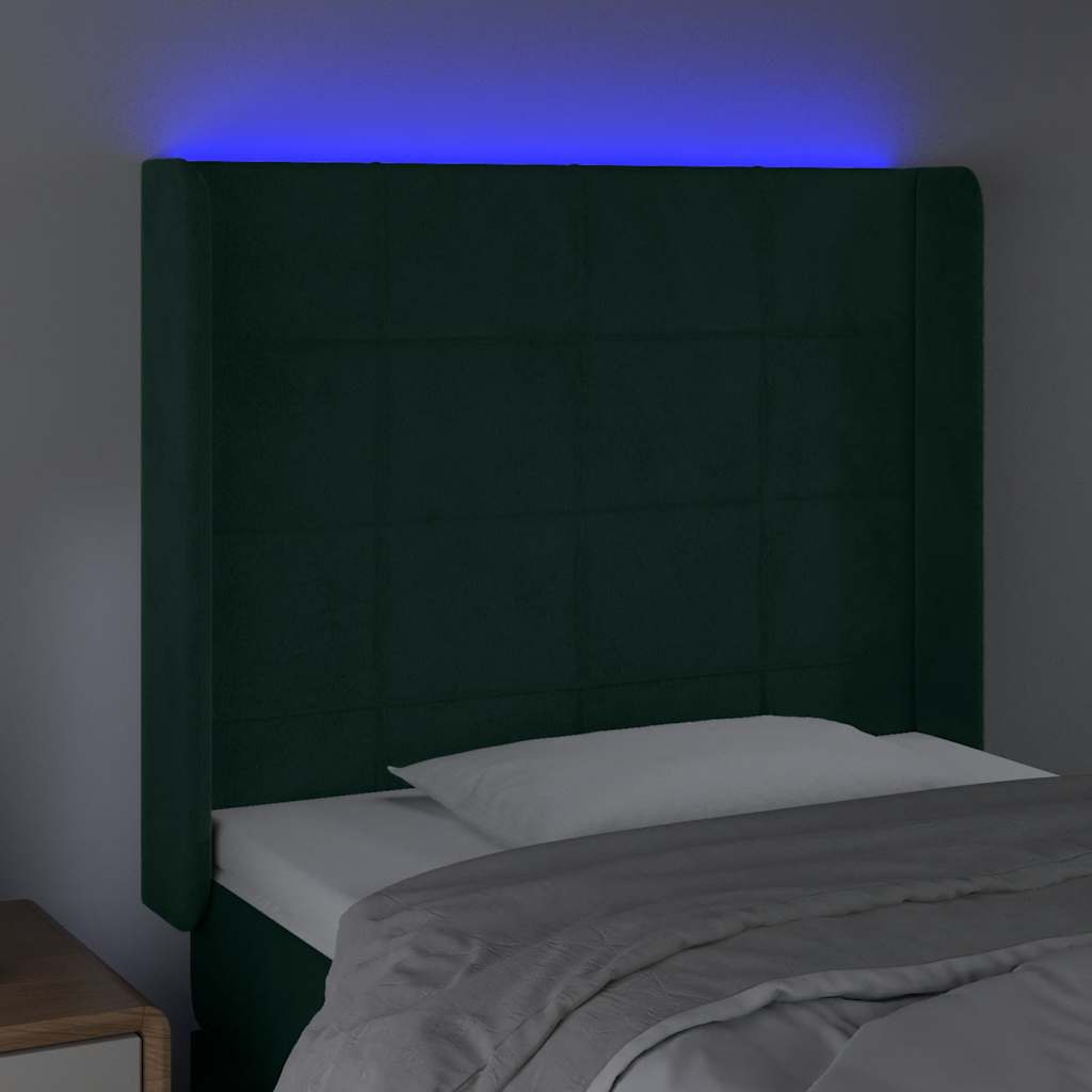 LED uzglavlje tamnozeleno 103x16x118/128 cm baršunasto