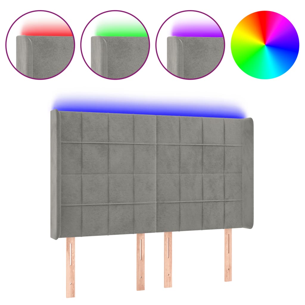 LED uzglavlje svjetlosivo 147 x 16 x 118/128 cm baršunasto