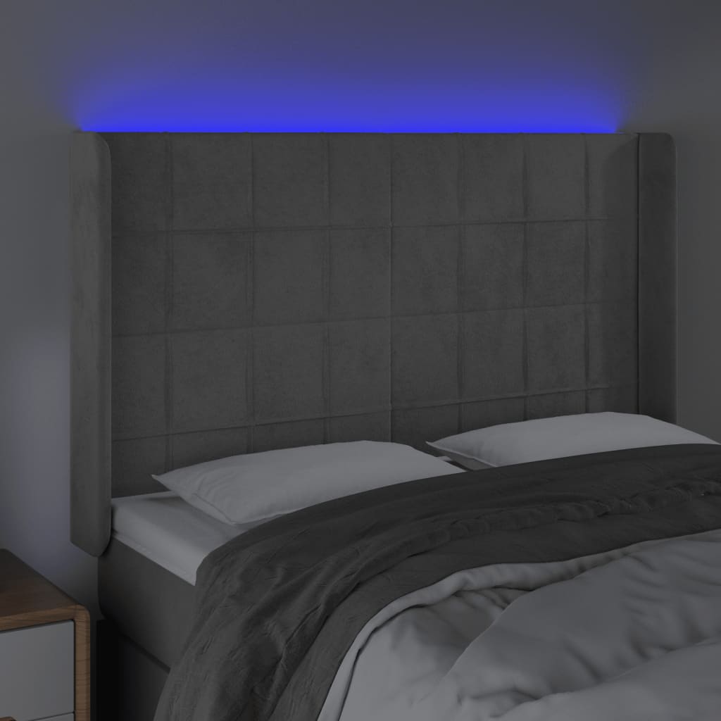 LED uzglavlje svjetlosivo 147 x 16 x 118/128 cm baršunasto