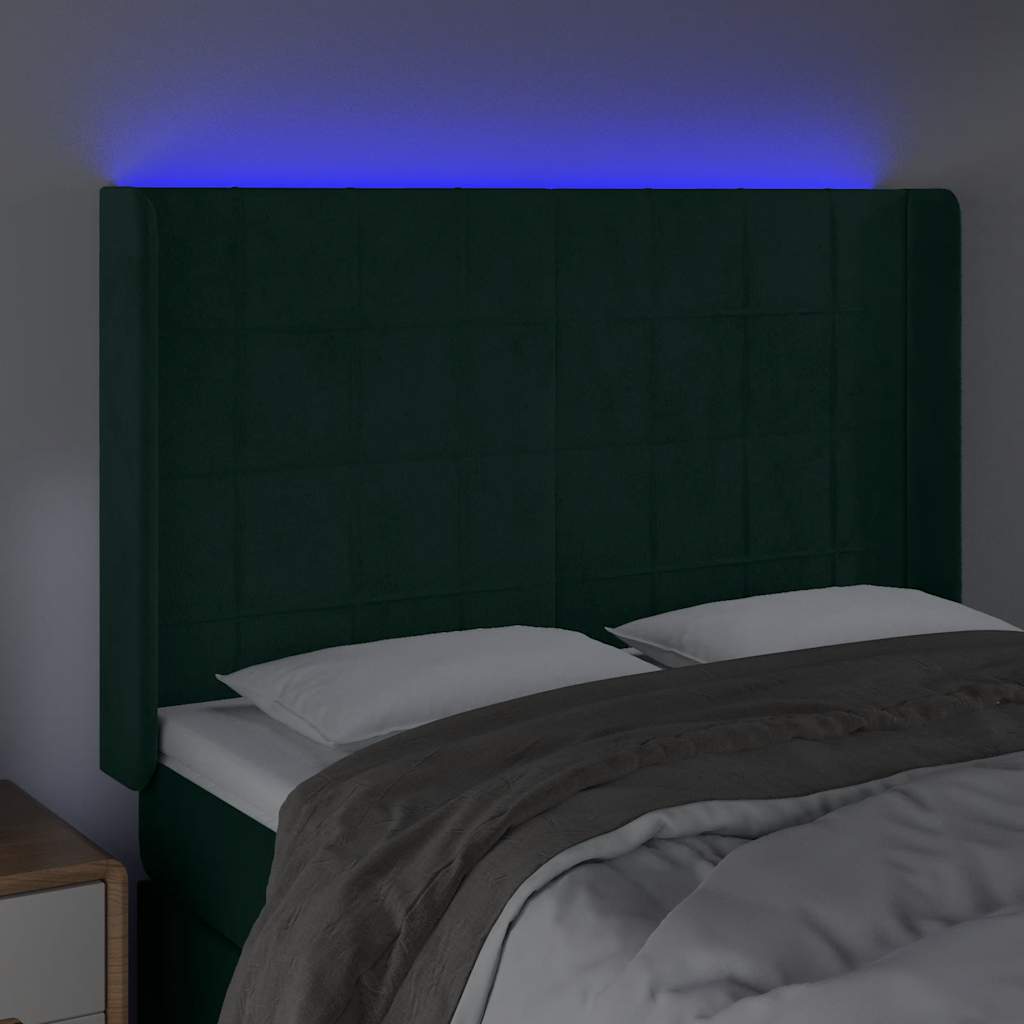 LED uzglavlje tamnozeleno 147x16x118/128 cm baršunasto