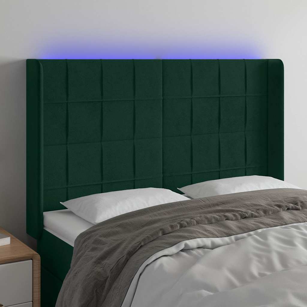LED uzglavlje tamnozeleno 147x16x118/128 cm baršunasto