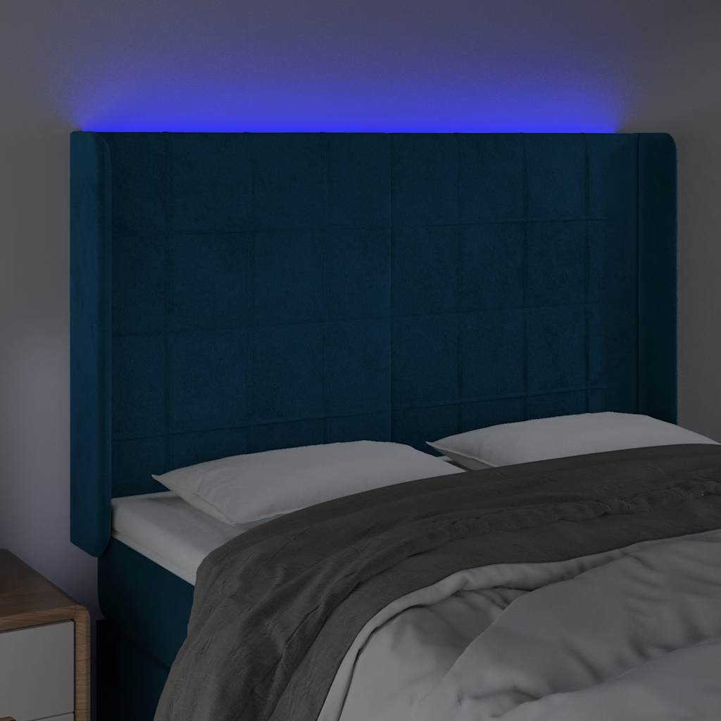 LED uzglavlje tamnoplavo 147x16x118/128 cm baršunasto