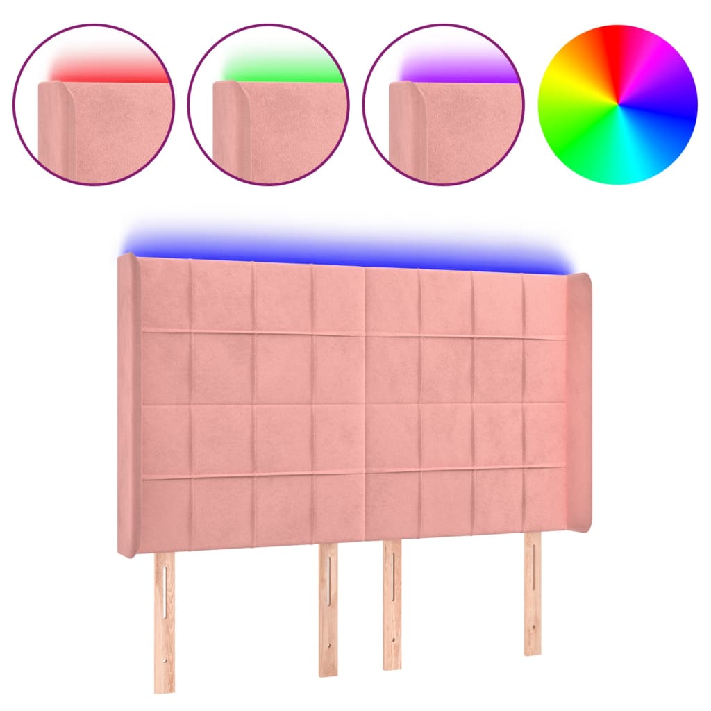 LED uzglavlje ružičasto 147x16x118/128 cm baršunasto