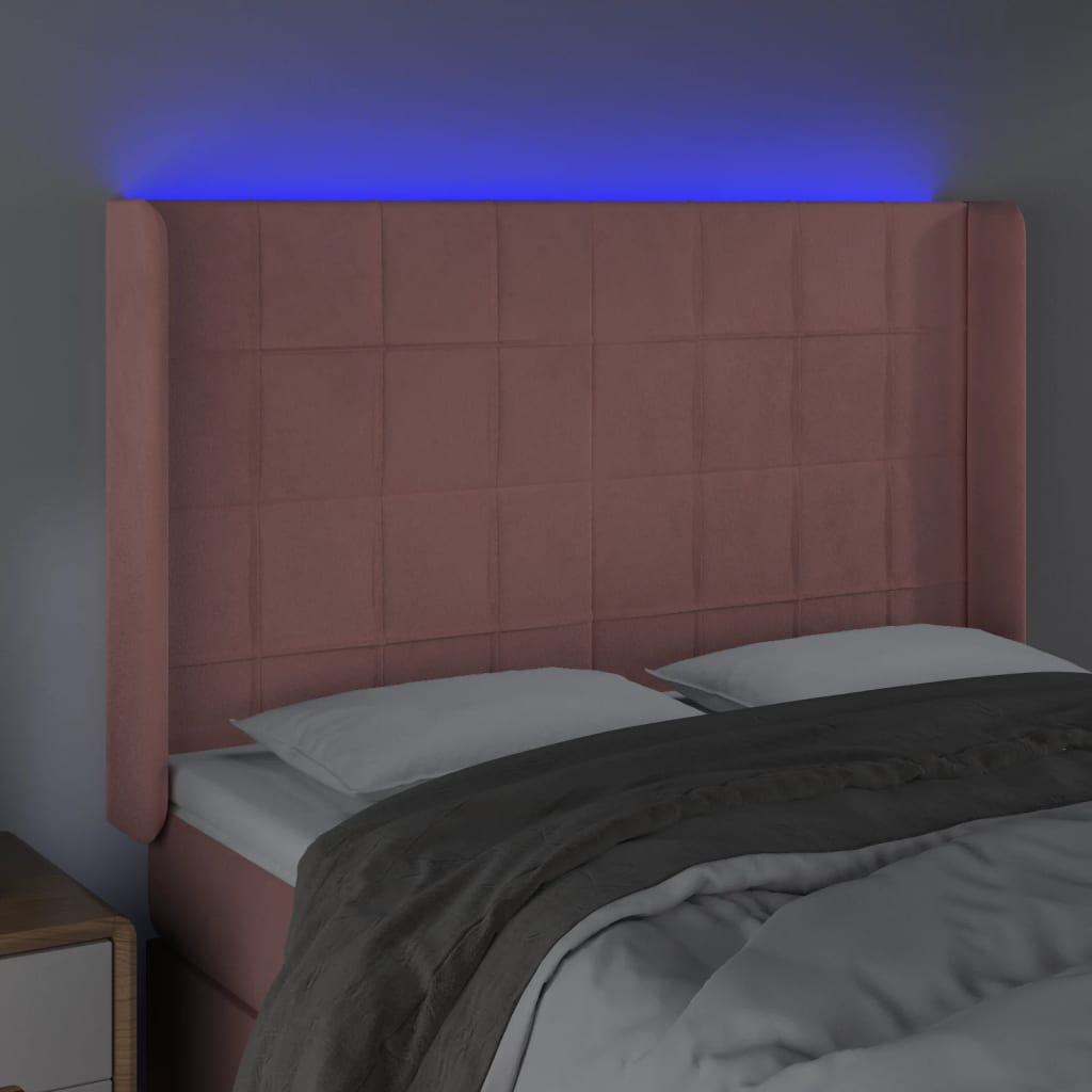 LED uzglavlje ružičasto 147x16x118/128 cm baršunasto