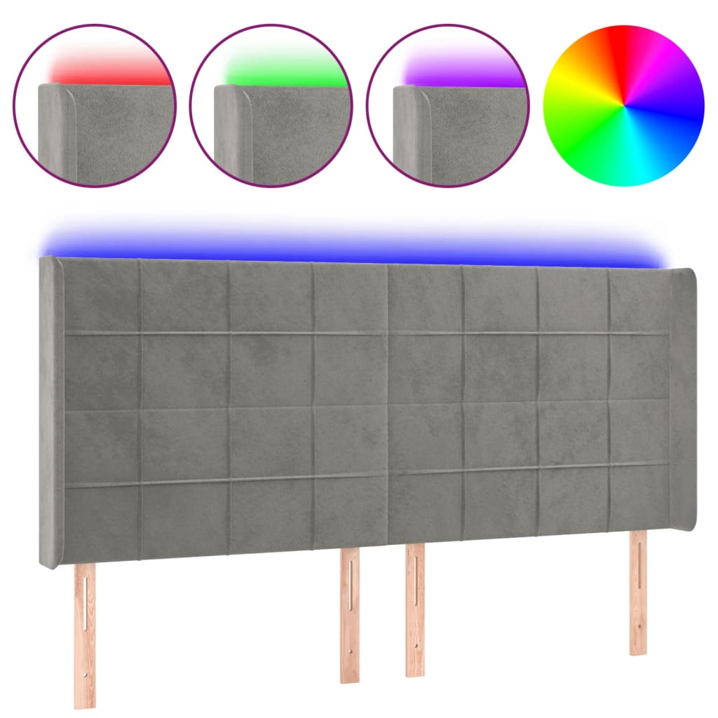 LED uzglavlje svjetlosivo 163 x 16 x 118/128 cm baršunasto
