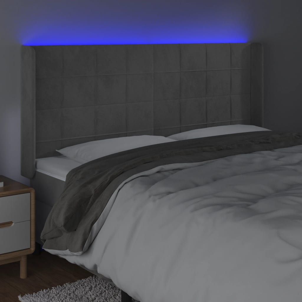 LED uzglavlje svjetlosivo 163 x 16 x 118/128 cm baršunasto