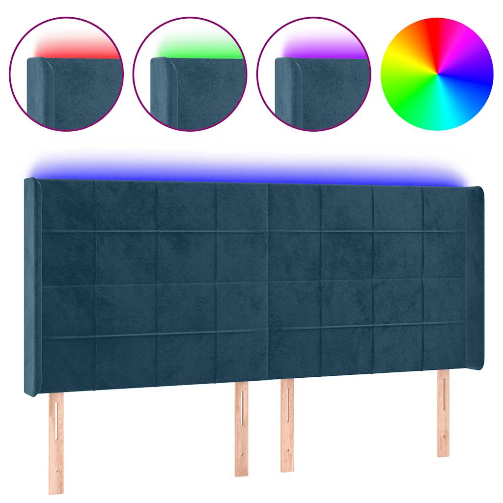 LED uzglavlje tamnoplavo 163x16x118/128 cm baršunasto