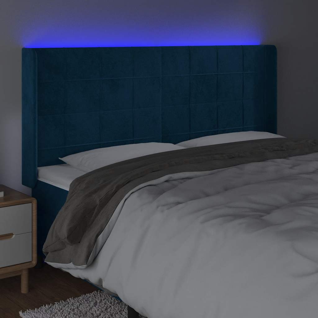 LED uzglavlje tamnoplavo 163x16x118/128 cm baršunasto