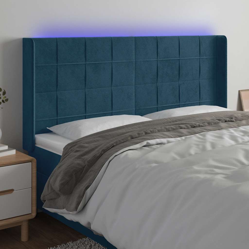 LED uzglavlje tamnoplavo 163x16x118/128 cm baršunasto